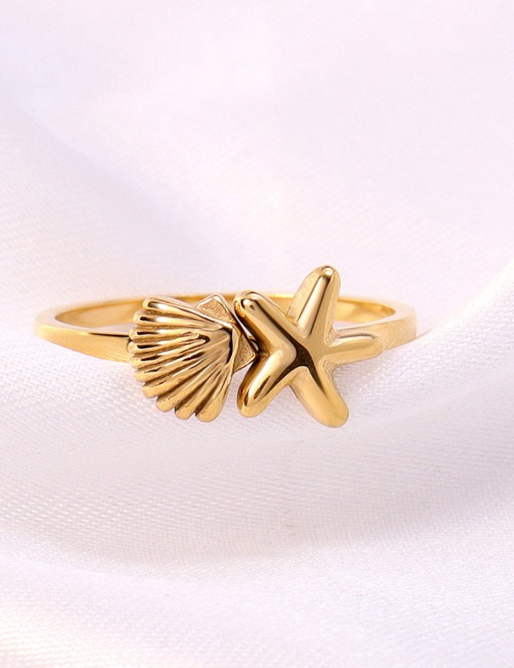 Starfish Shell Statement Ring — gold ring