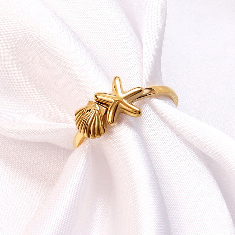Starfish Shell Statement Ring — gold ring, view 2