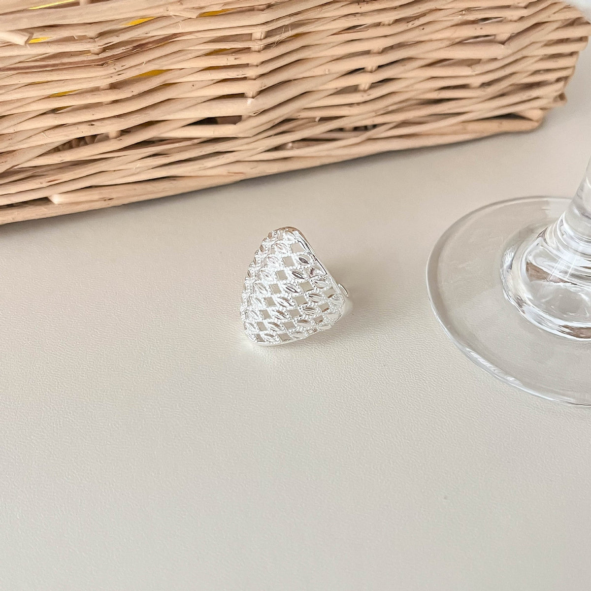 Hollow-Out Grid Zirconia Ring — ring, view 3