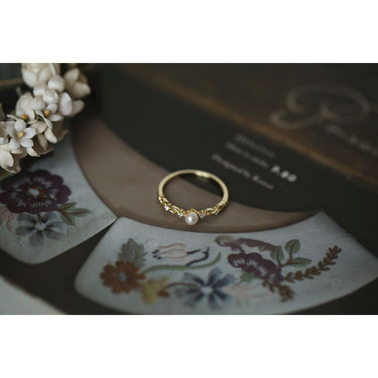 Hollow-Out Pearl Open Ring — gold ring, view 3