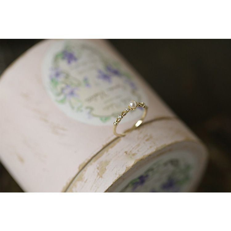 Hollow-Out Pearl Open Ring — gold ring, view 5