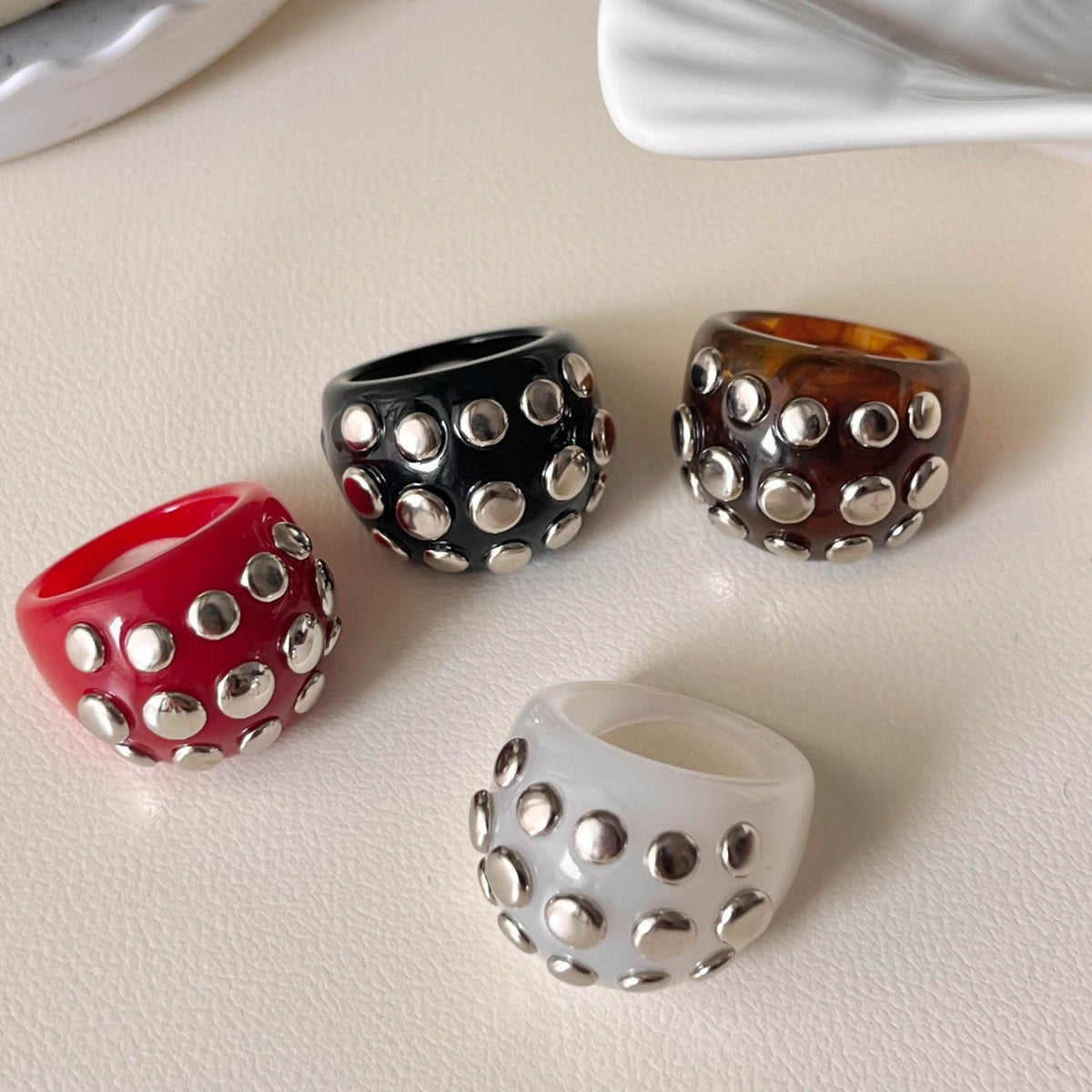Rivet Marbled Resin Ring — ring, view 2