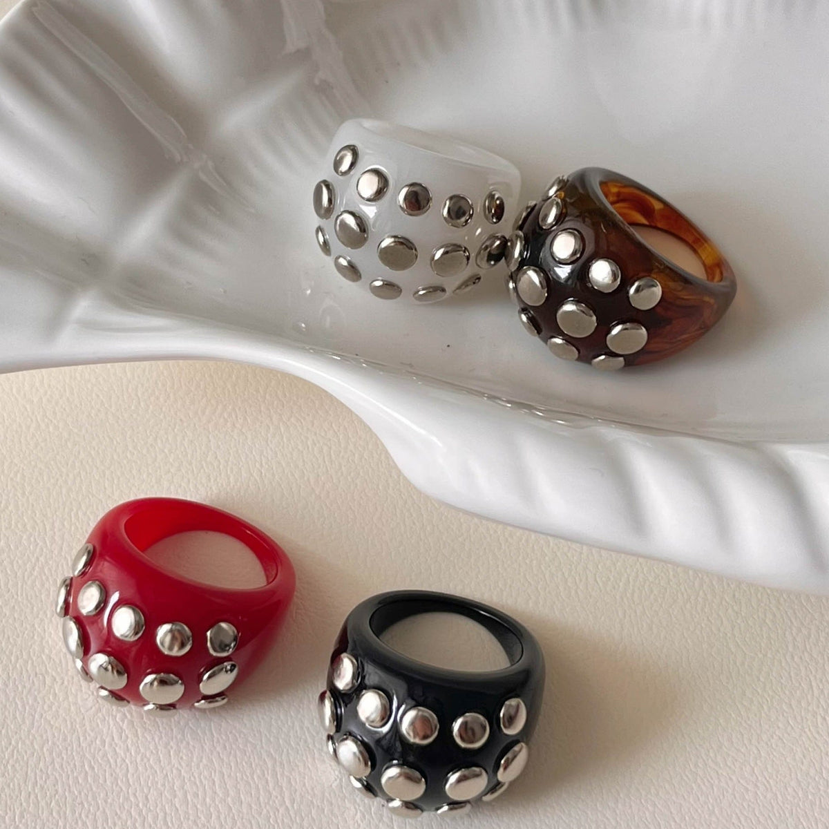 Rivet Marbled Resin Ring — ring, view 3