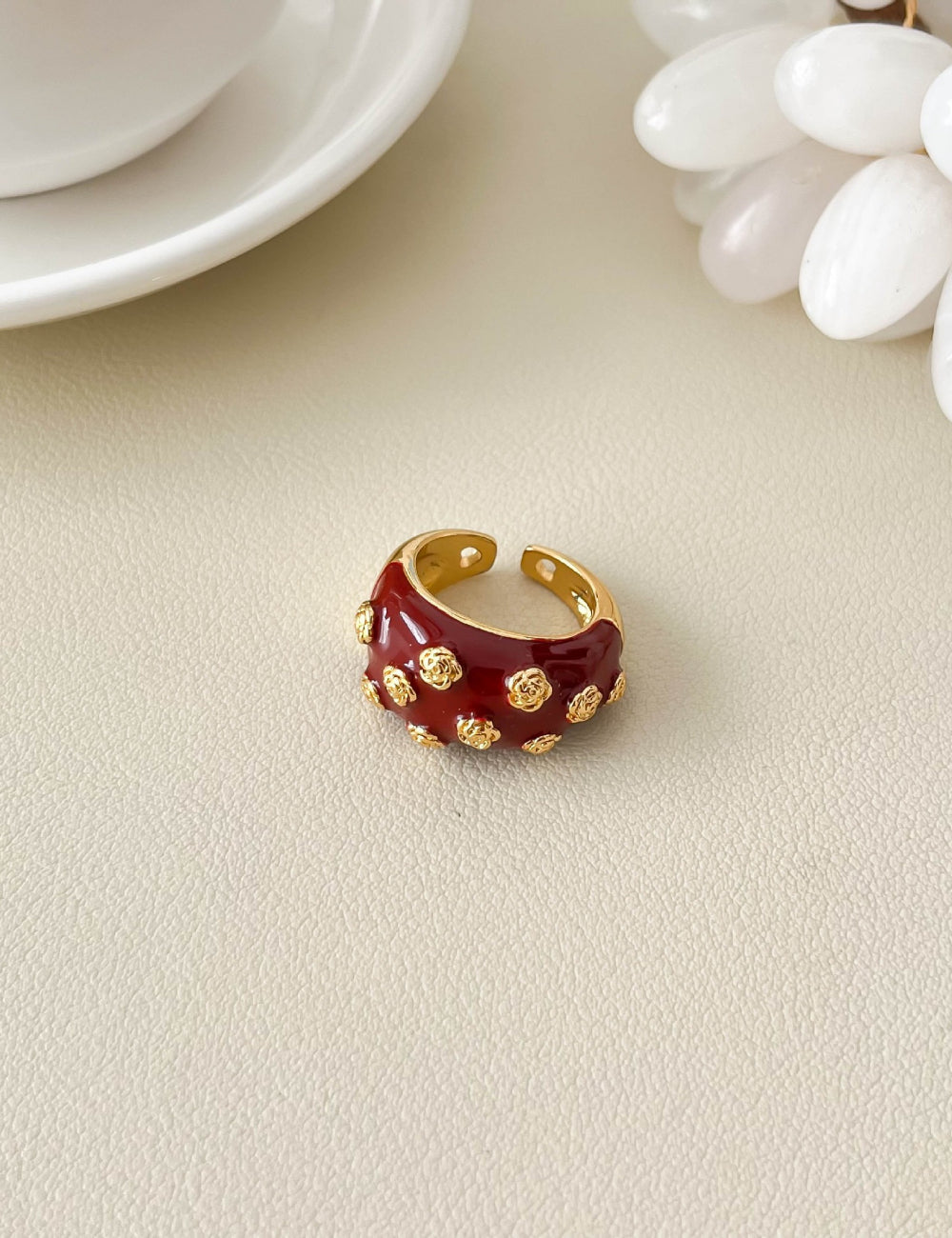 Rose Motif Open Band Ring — ring