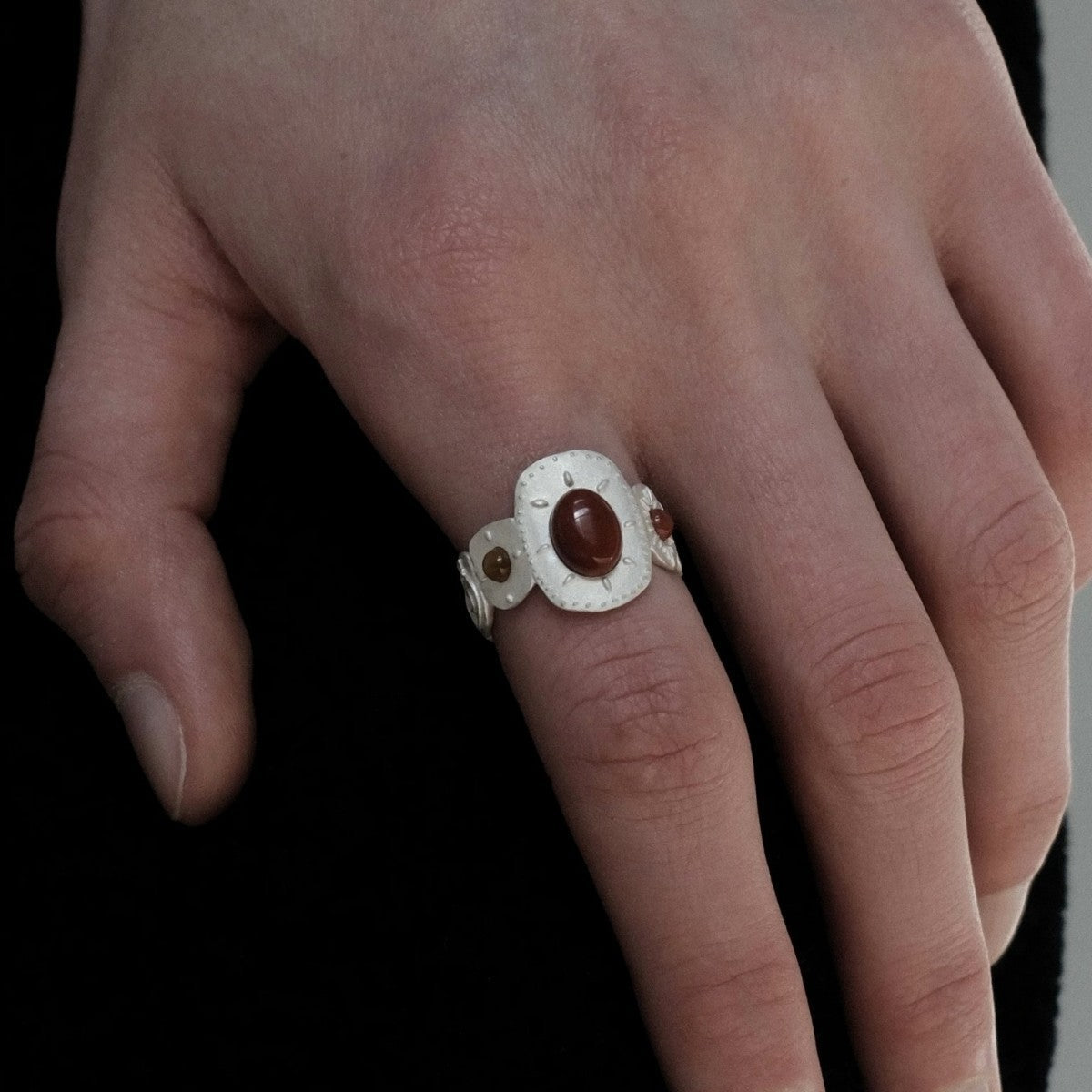 Ethnic Totem Agate Ring — silver ring, view 2