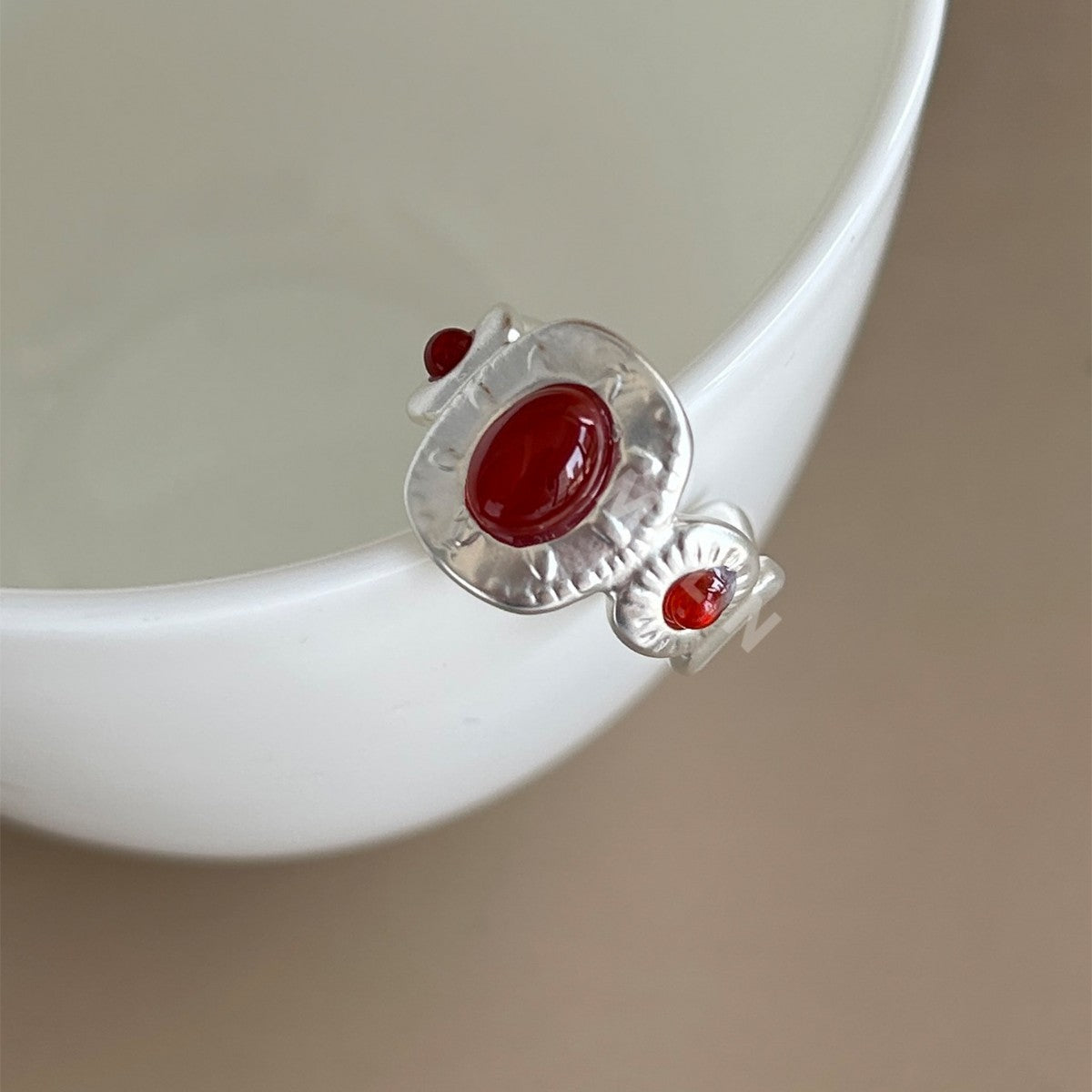 Ethnic Totem Agate Ring — silver ring, view 4