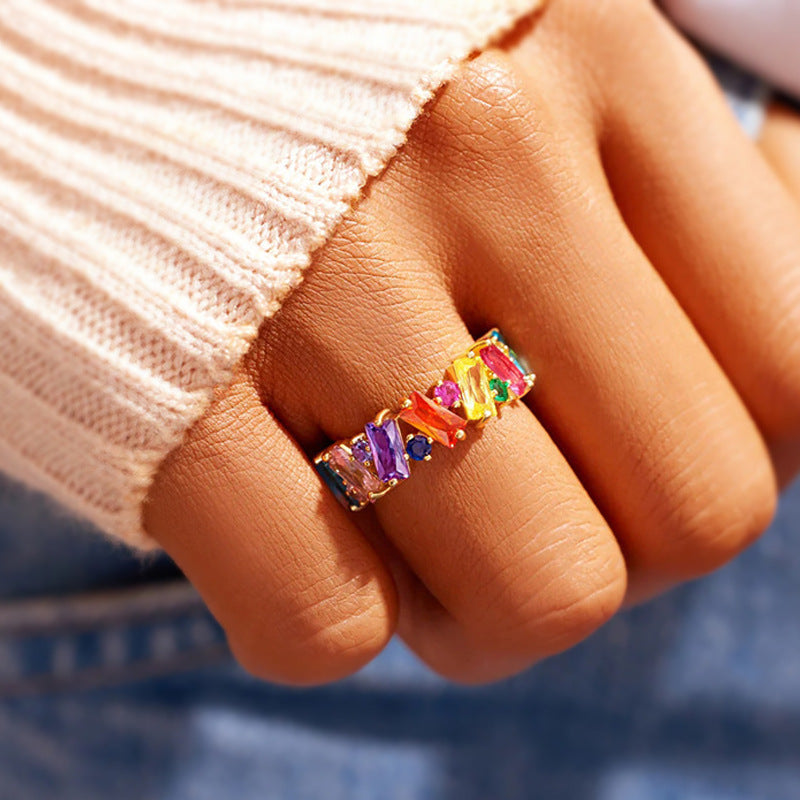 Colorful Geometric Zircon Ring — ring, view 2
