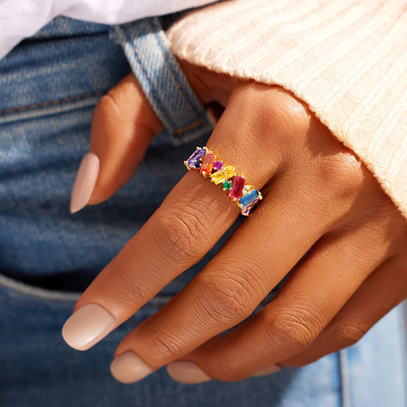 Colorful Geometric Zircon Ring — ring, view 3