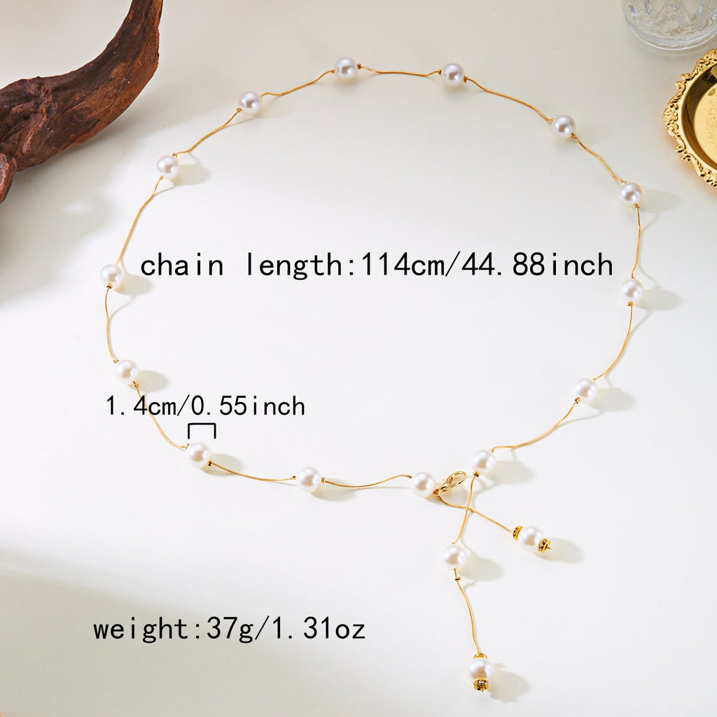 Bow Tassel Pearl Waist Chain — body chain, view 4