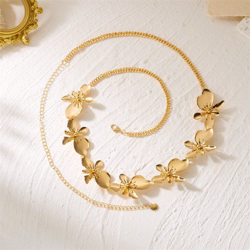 Flower Petal Link Waist Chain — gold body chain, view 5