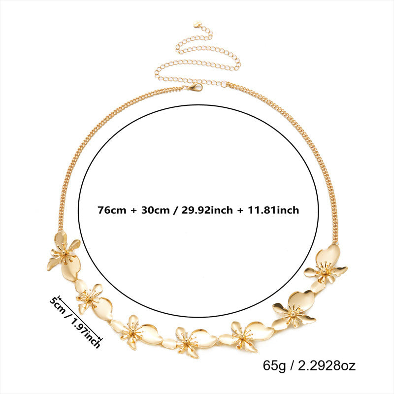 Flower Petal Link Waist Chain — gold body chain, view 6
