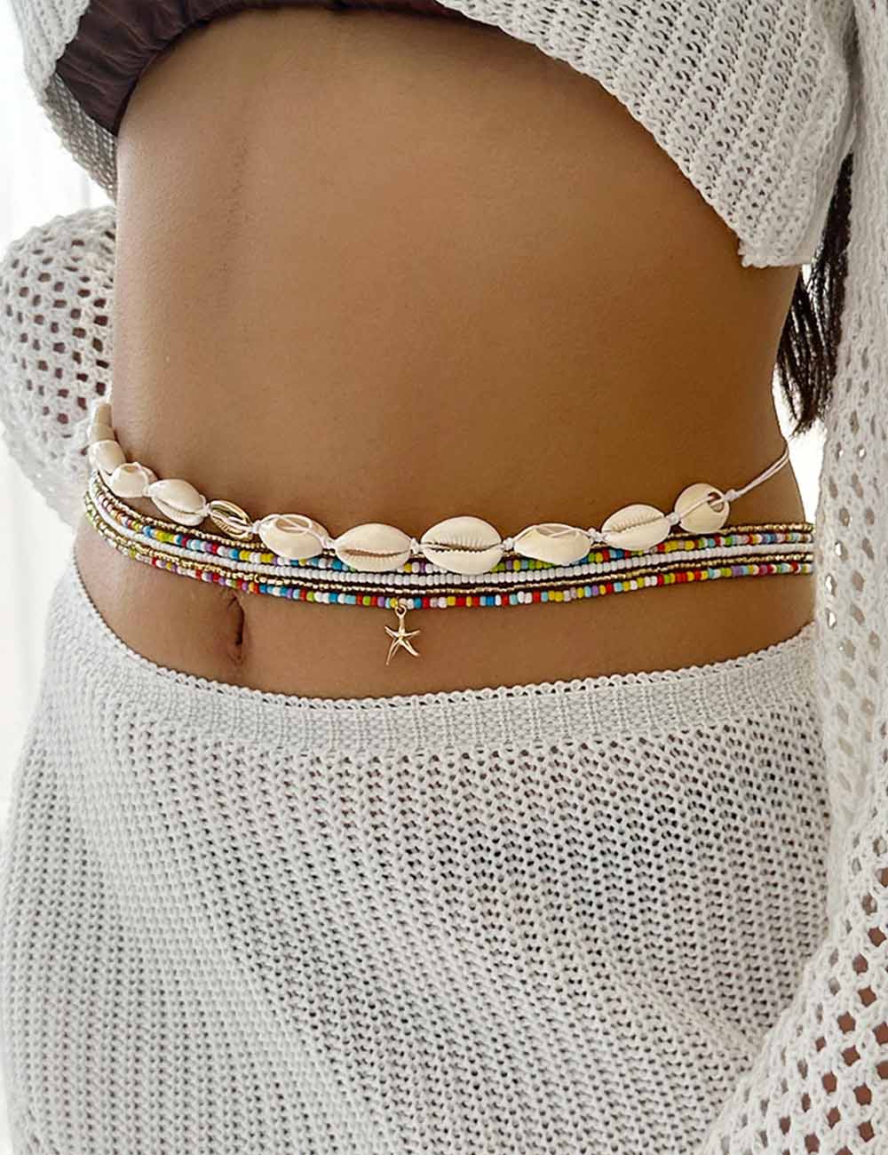 Beaded Shell Charm Waist Chain — body chain