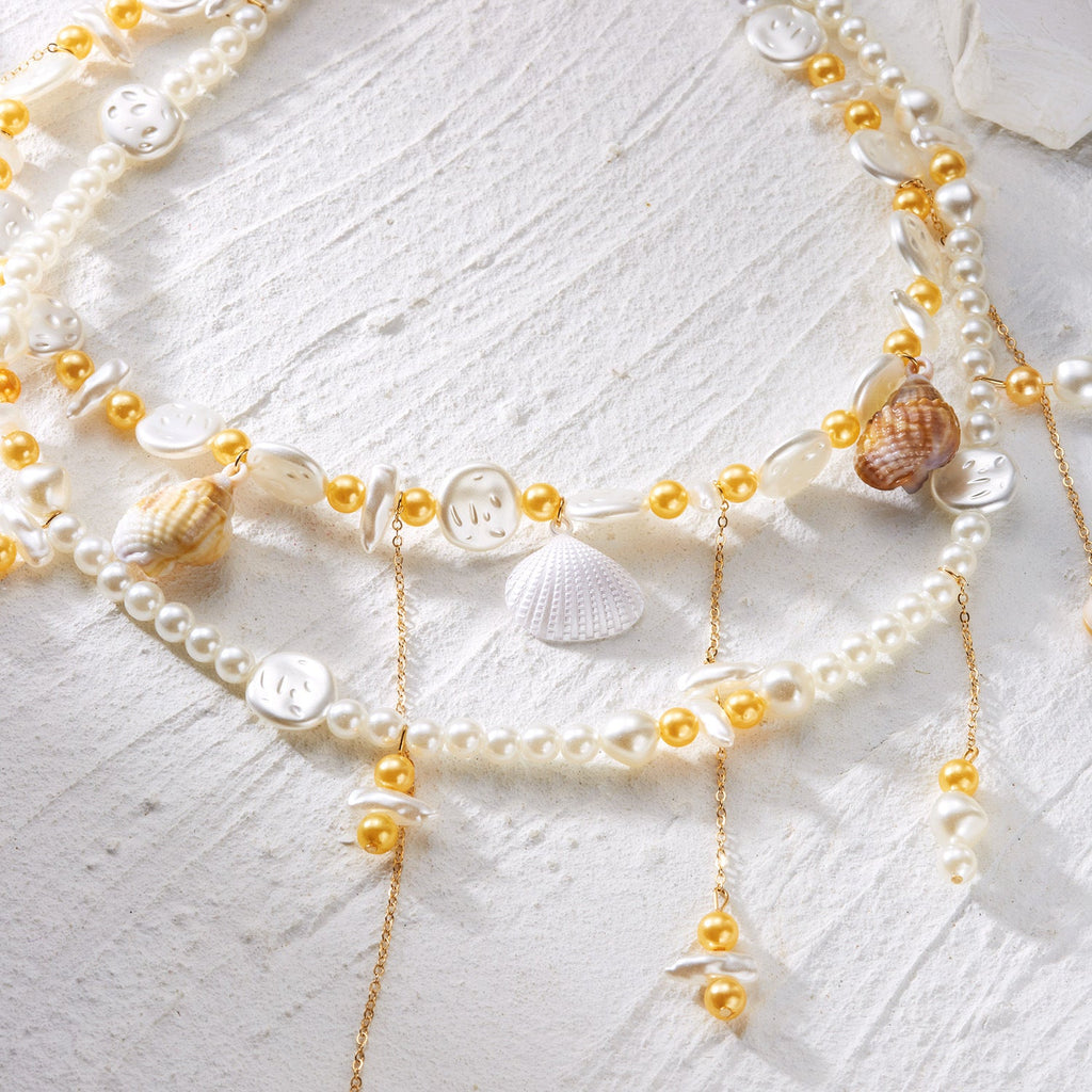 Double-Layered Beaded Shell Waist Chain — gold body chain, view 10