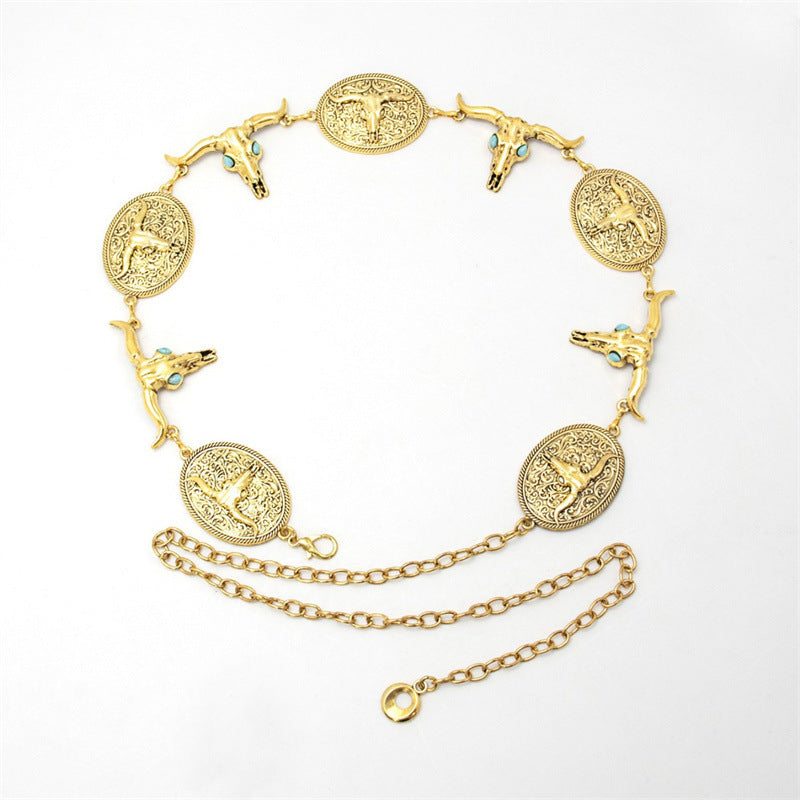Concho Rhinestone Tassel Waist Chain — body chain, view 5