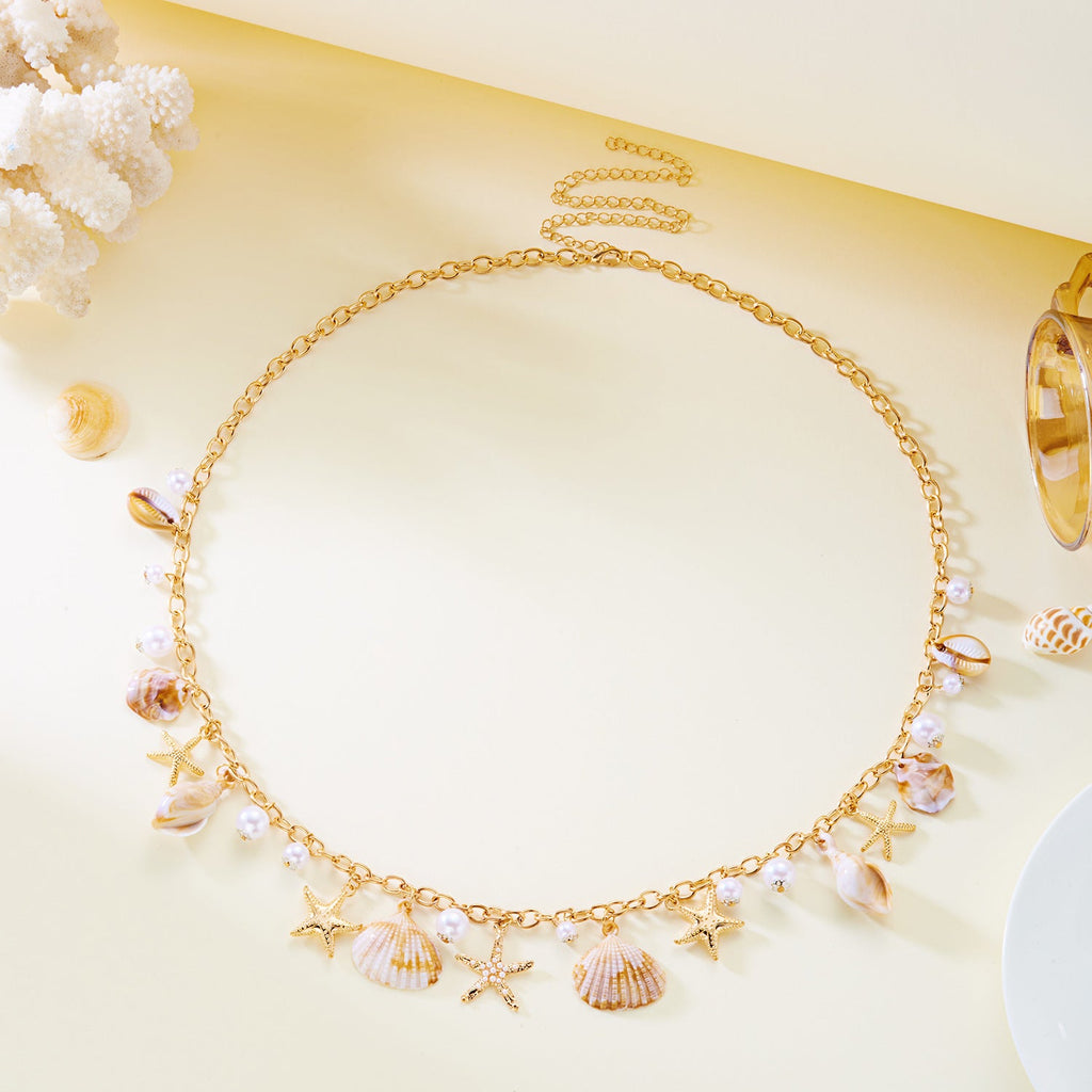 Shell Charm Layered Waist Chain — gold body chain, view 6