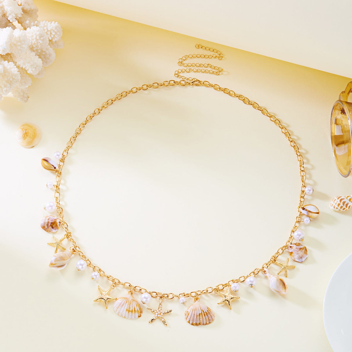 Shell Charm Layered Waist Chain — gold body chain, view 6