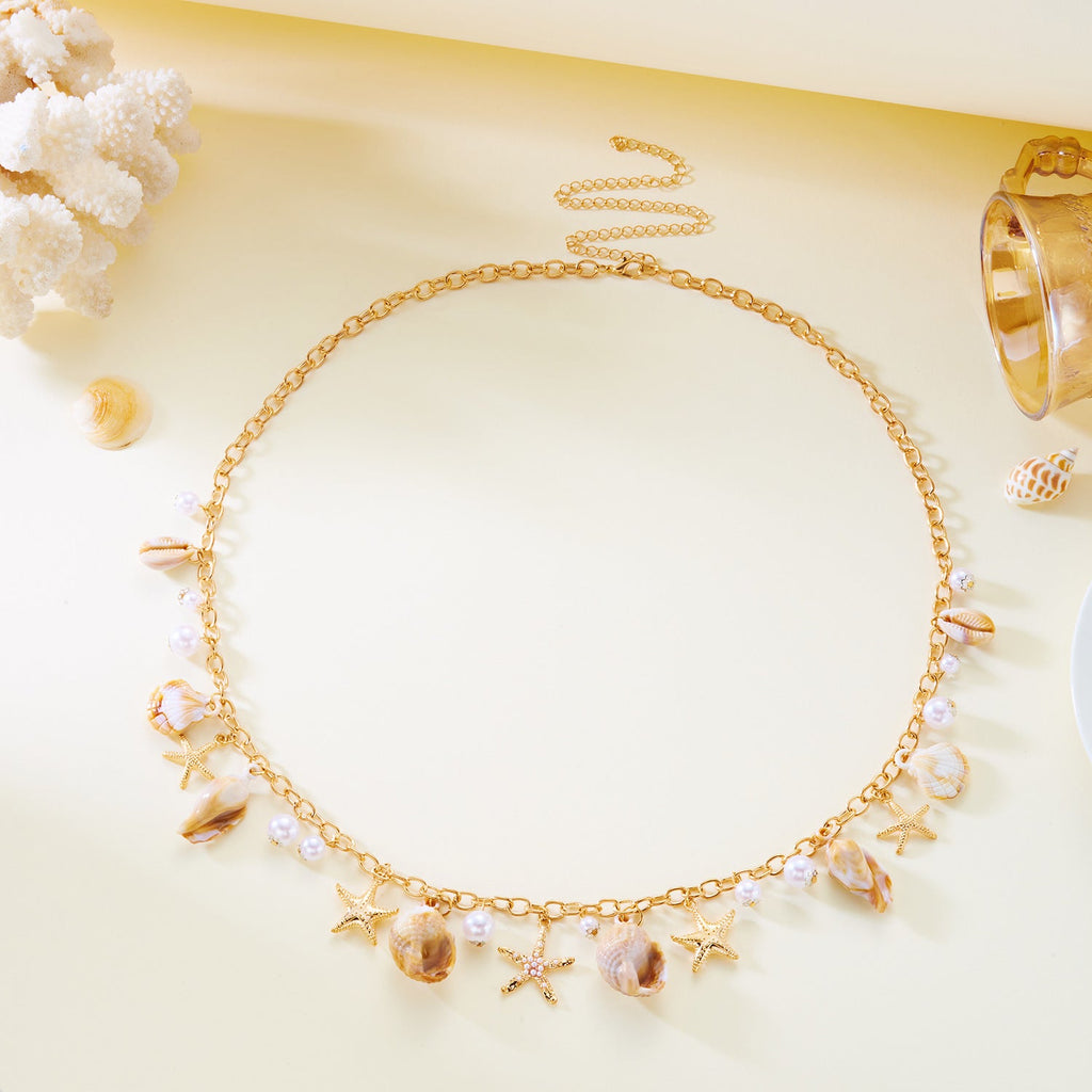 Shell Charm Layered Waist Chain — gold body chain, view 7