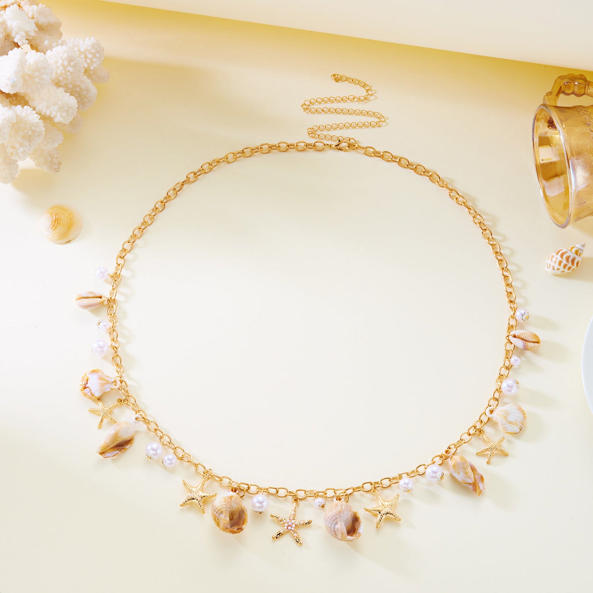 Shell Charm Layered Waist Chain — gold body chain, view 7