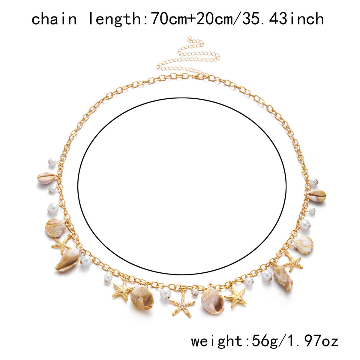 Shell Charm Layered Waist Chain — gold body chain, view 9