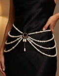 Pearl Tassel Multi-Layer Waist Chain — white body chain