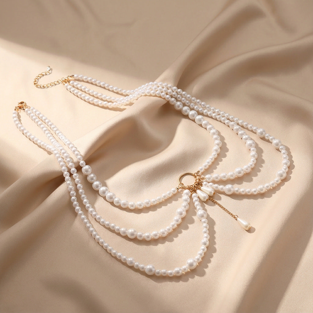 Pearl Tassel Multi-Layer Waist Chain — white body chain, view 4