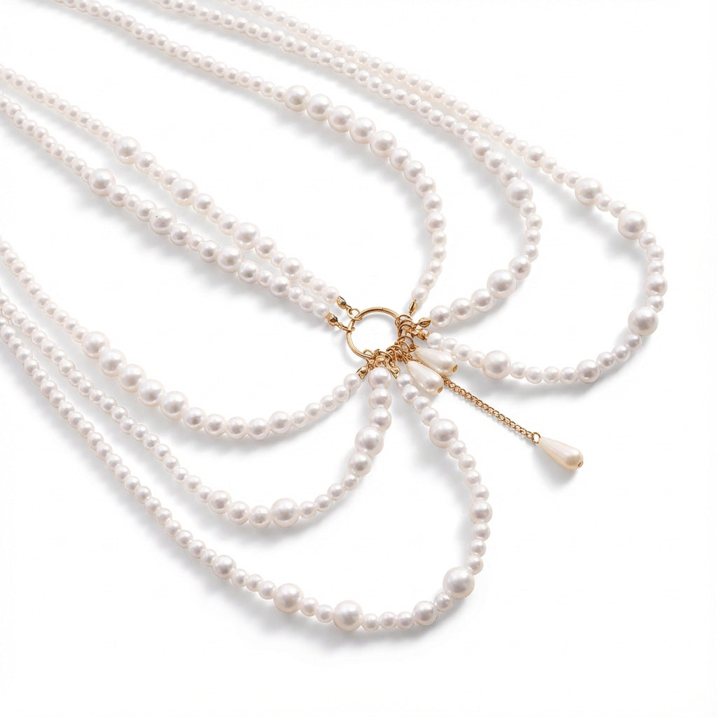 Pearl Tassel Multi-Layer Waist Chain — white body chain, view 5