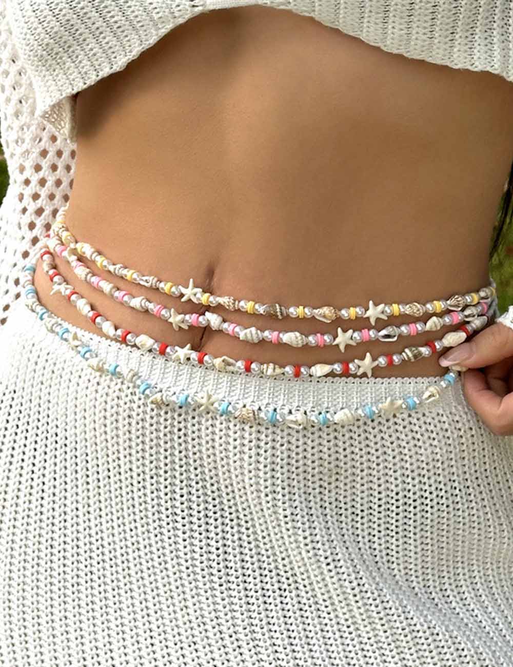 Colour-Block Glass Bead Waist Chain — body chain