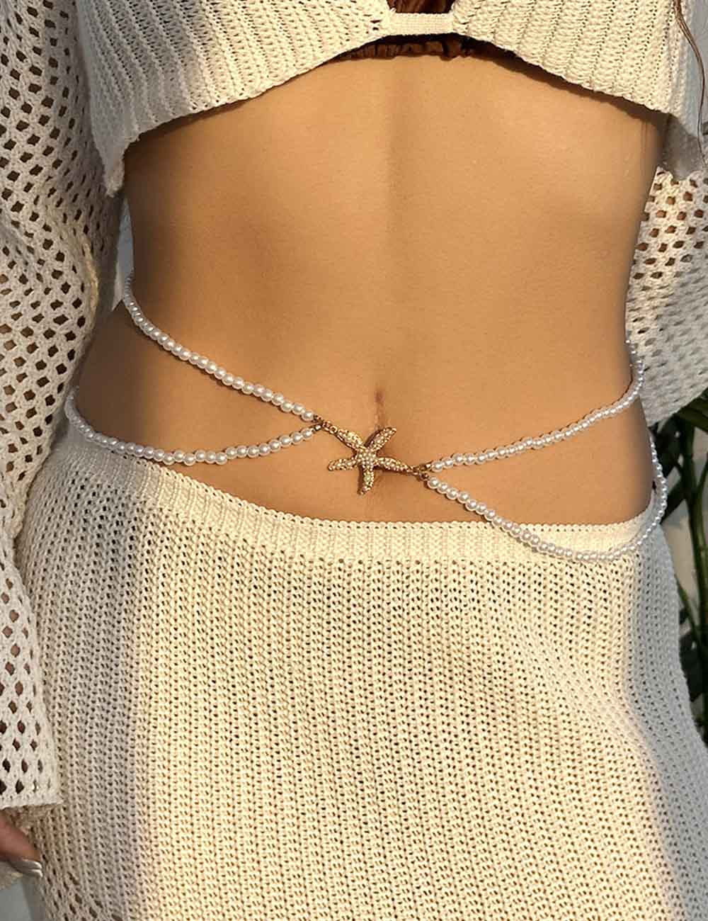 Starfish Charm Layered Waist Chain — gold body chain