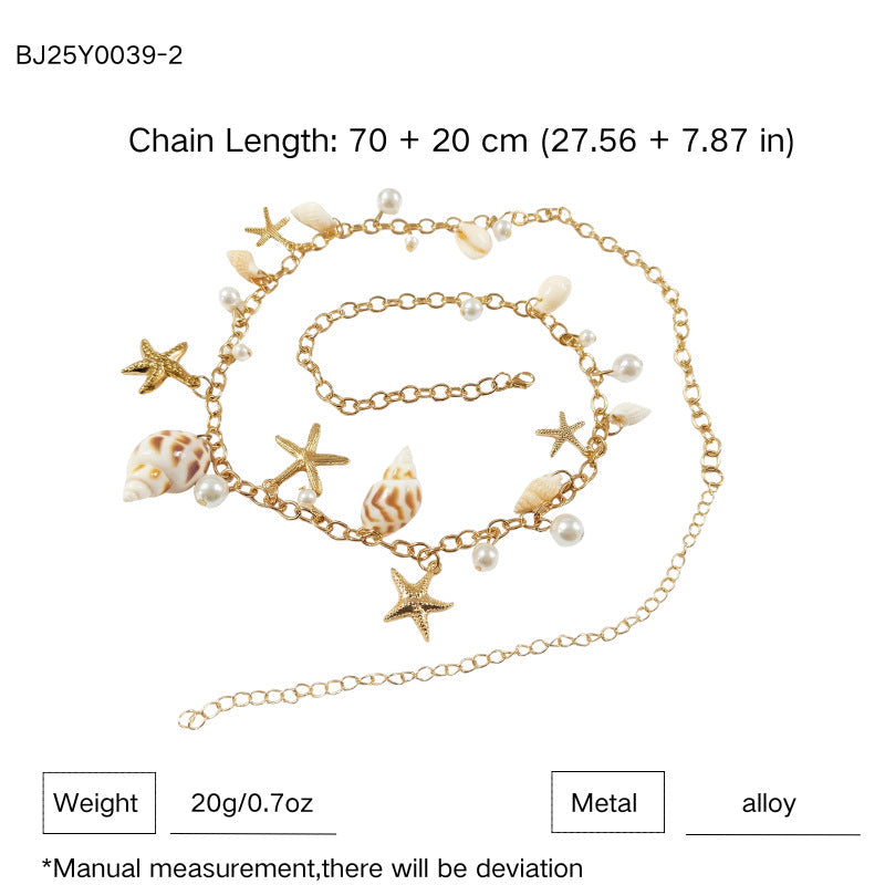 Starfish Shell Pearl Waist Chain — body chain, view 6
