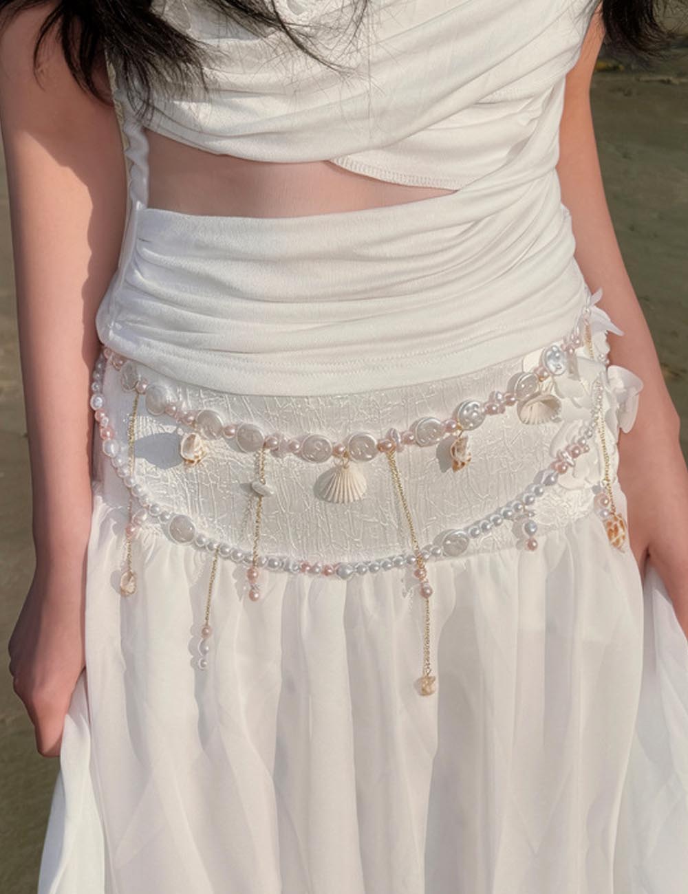 Irregular Pearl Shell Waist Chain — white body chain