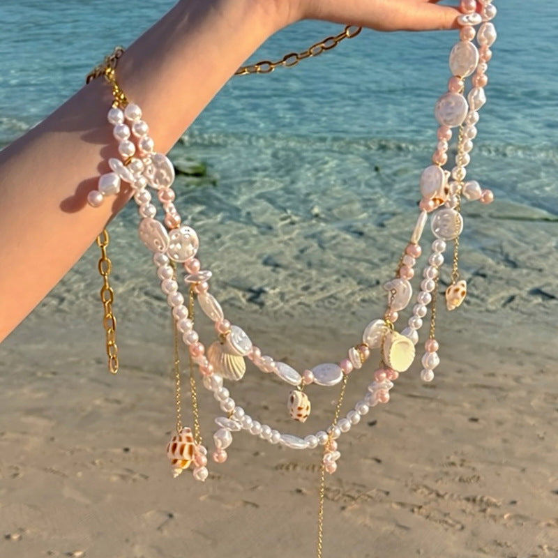 Irregular Pearl Shell Waist Chain — white body chain, view 2