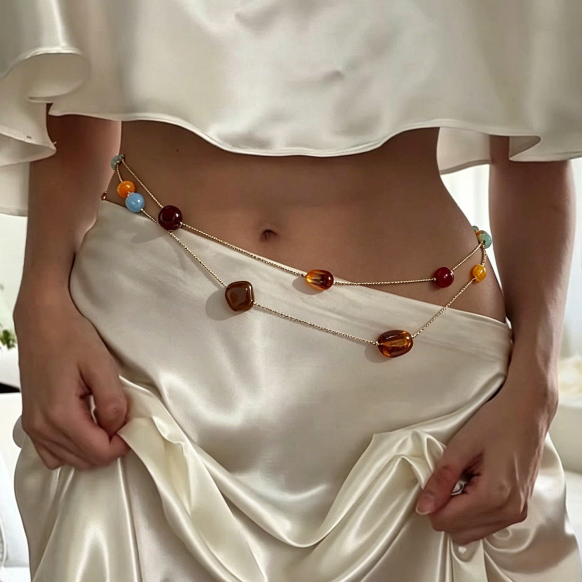 Irregular Resin Charm Waist Chain — silver body chain, view 2