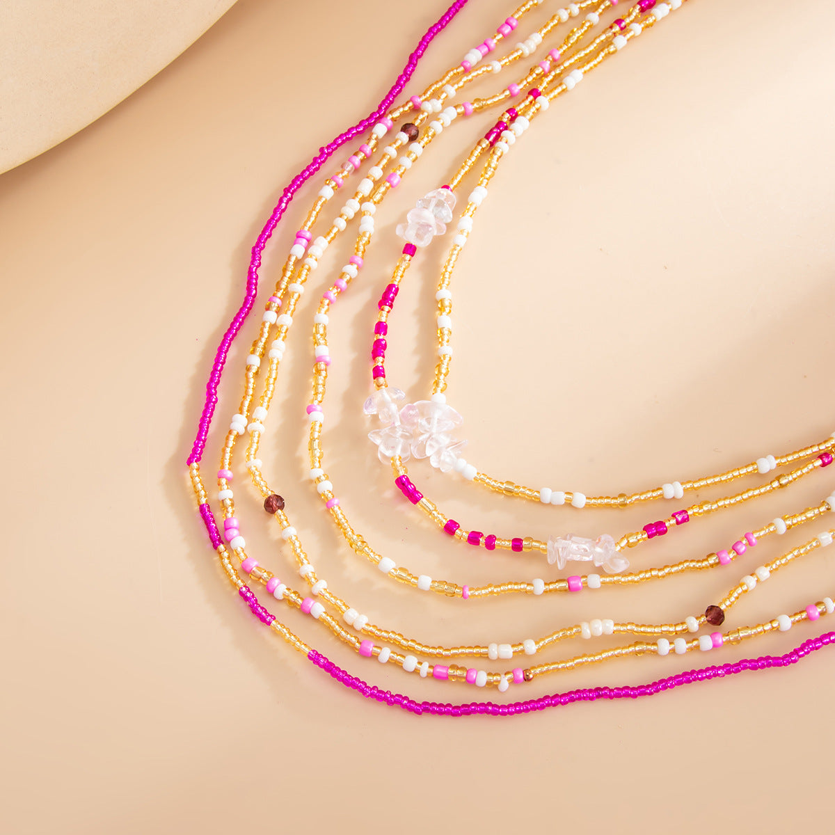 Stretchy Multi-Layered Waist Chain — pink body chain, view 5