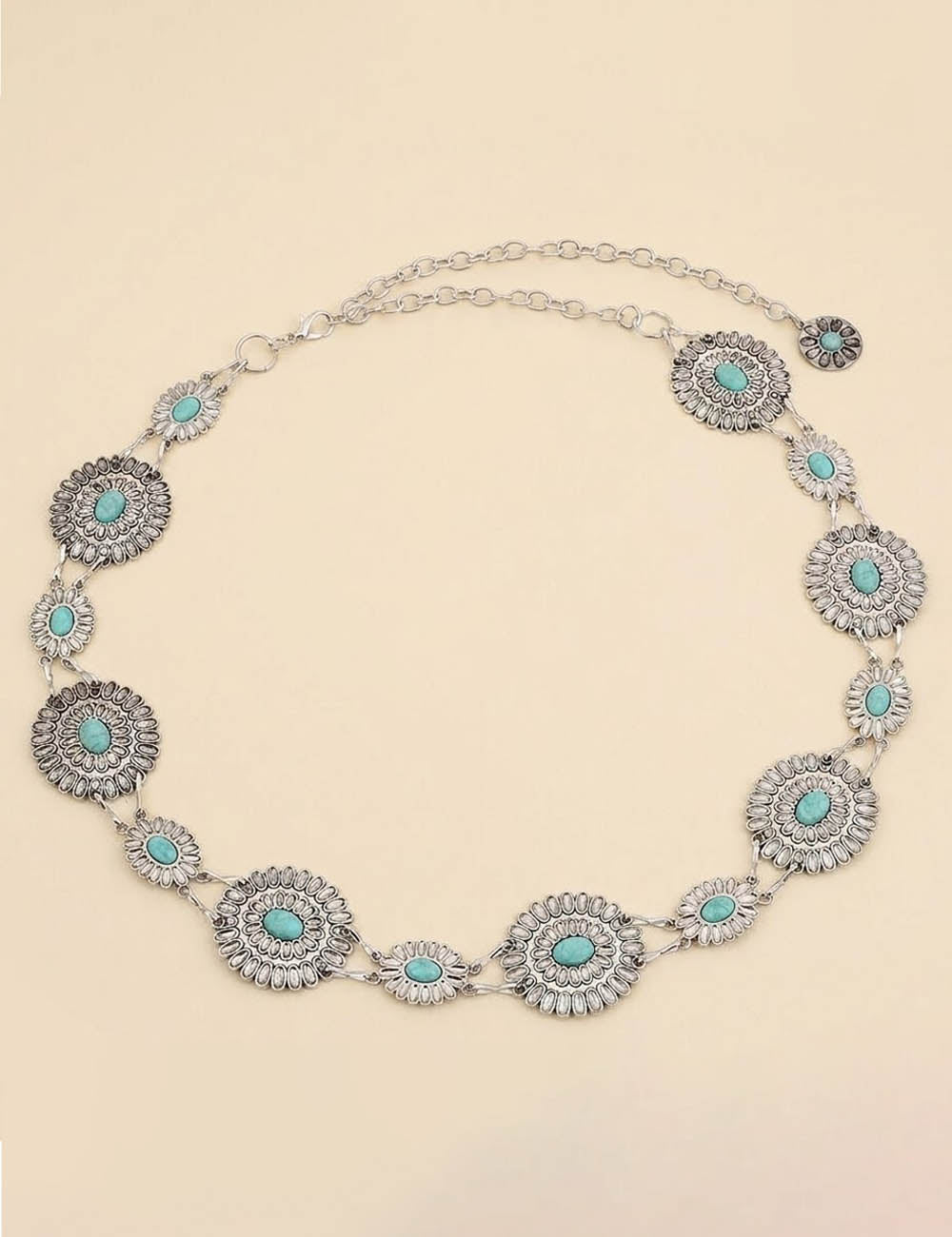 Turquoise Concho Waist Chain — silver body chain