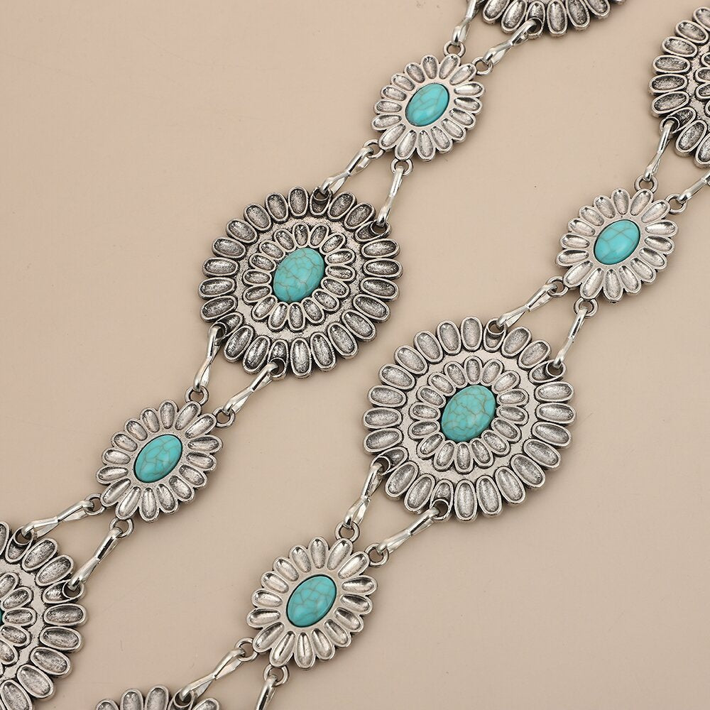 Turquoise Concho Waist Chain — silver body chain, view 3