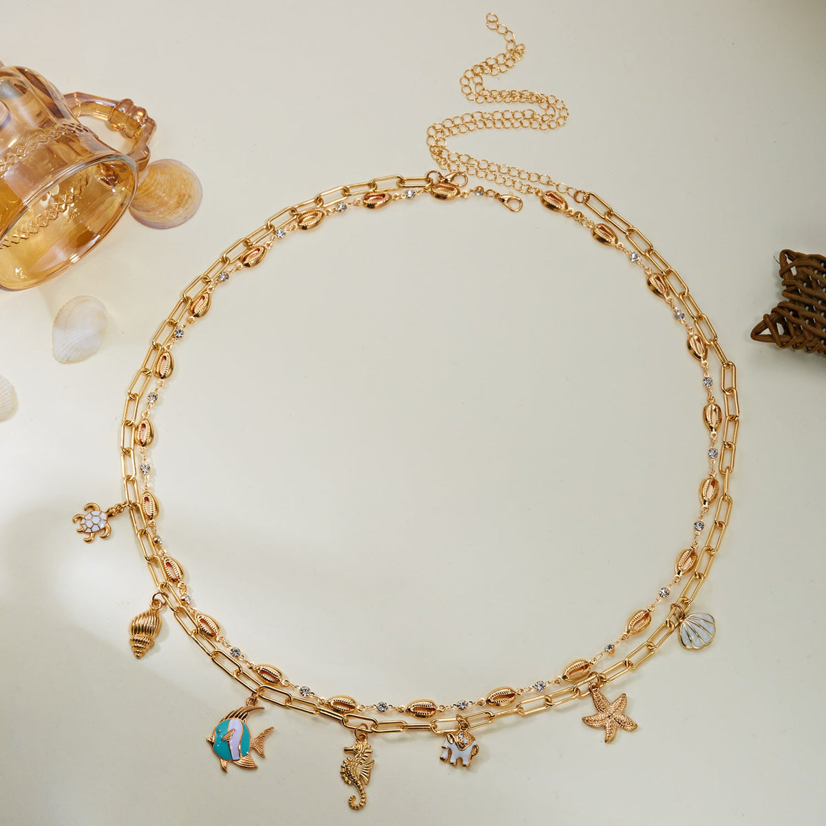 Layered Starfish Shell Waist Chain — gold body chain, view 8