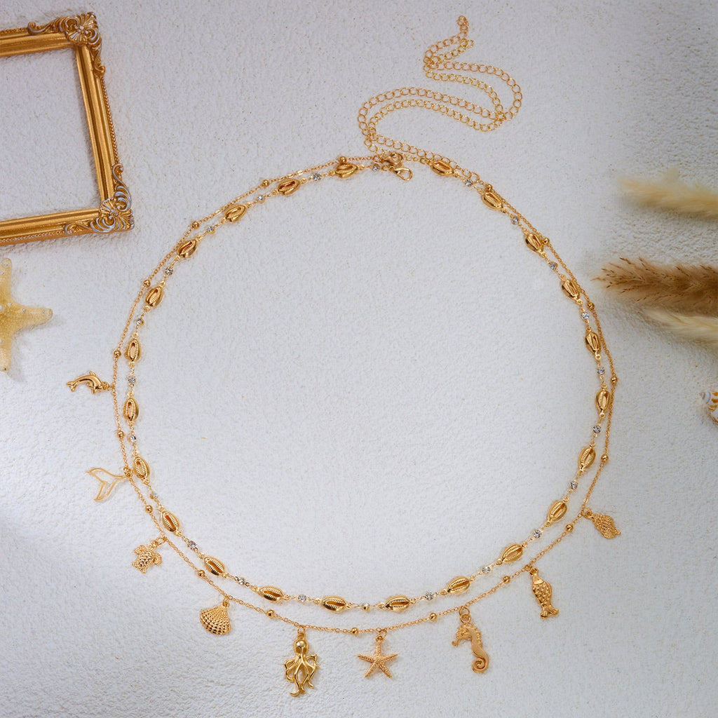 Layered Starfish Shell Waist Chain — gold body chain, view 9