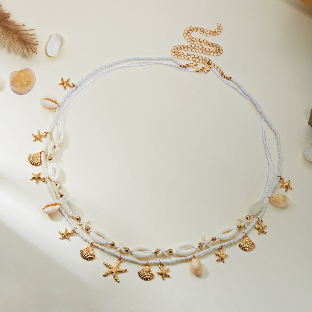 Layered Starfish Shell Waist Chain — gold body chain, view 10