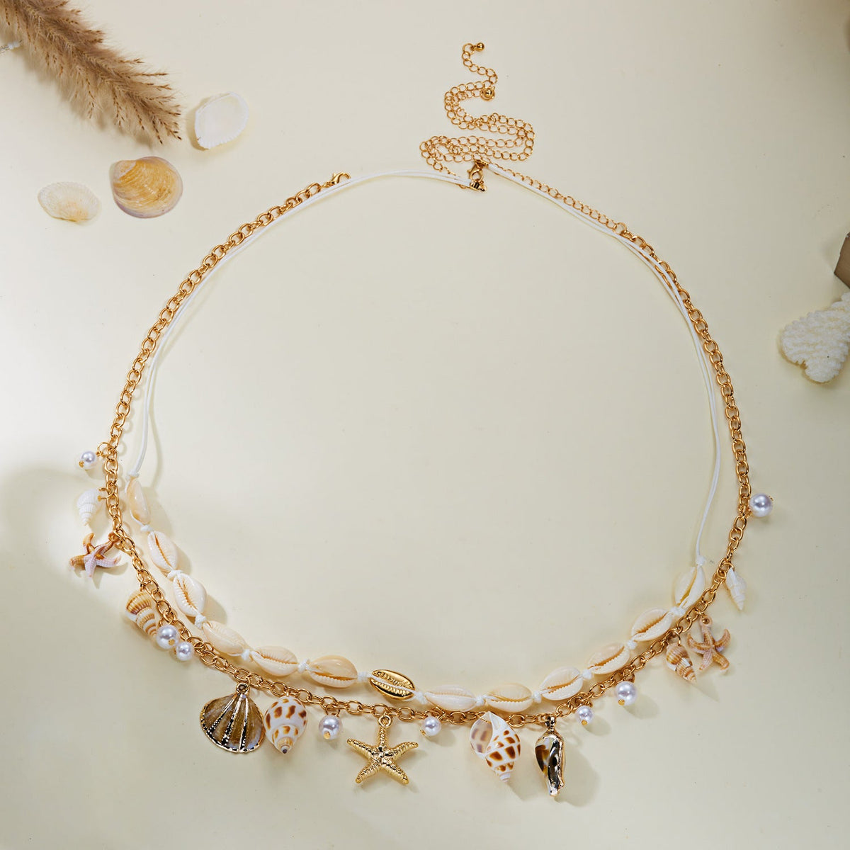 Layered Starfish Shell Waist Chain — gold body chain, view 11