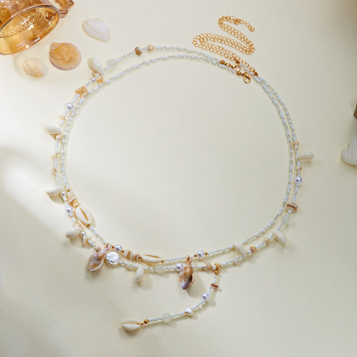 Layered Starfish Shell Waist Chain — gold body chain, view 12