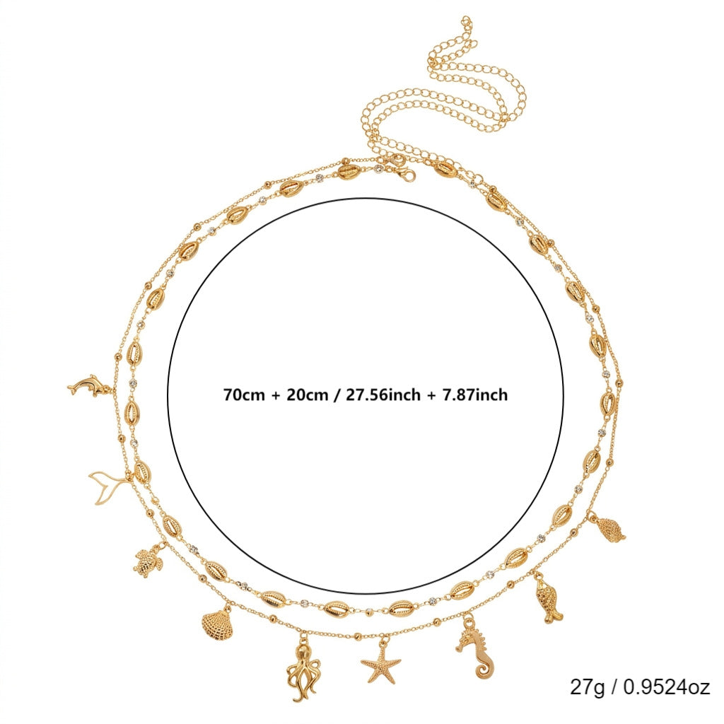 Layered Starfish Shell Waist Chain — gold body chain, view 14