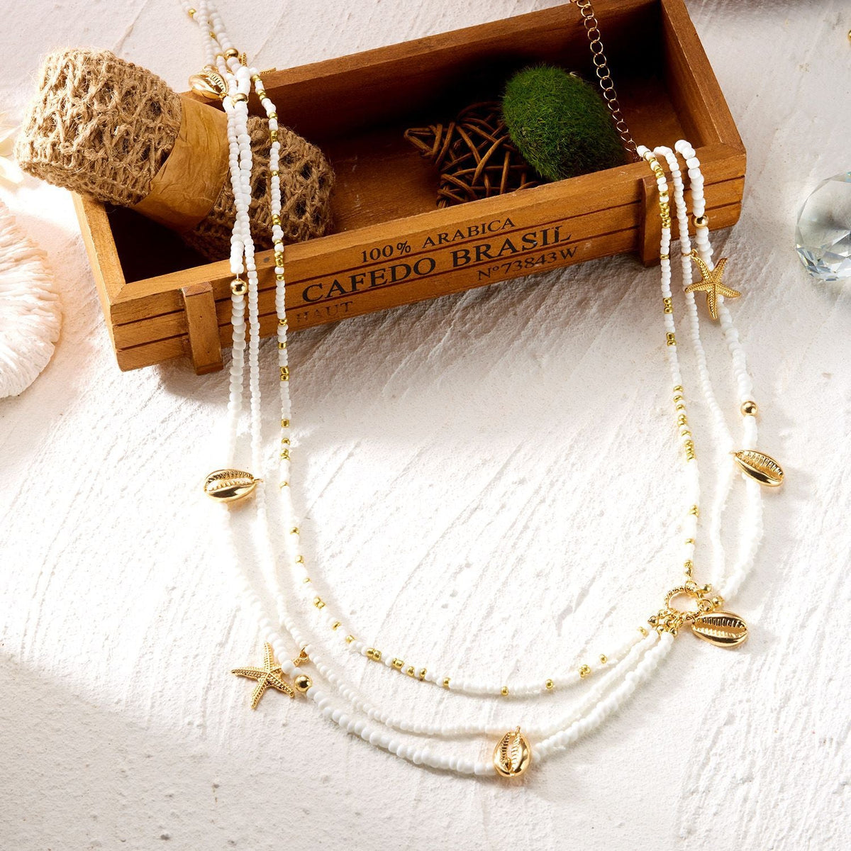 Multi-Layer Starfish Shell Waist Chain — gold body chain, view 5