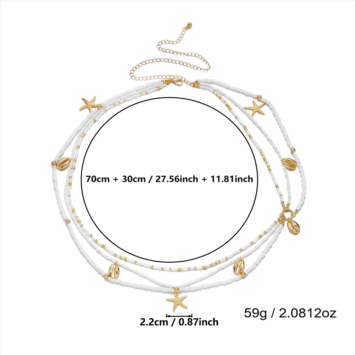 Multi-Layer Starfish Shell Waist Chain — gold body chain, view 7