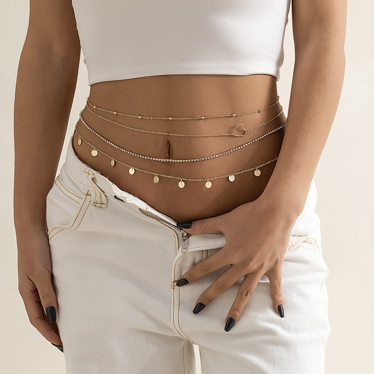 Zirconia Disc Tassel Waist Chain — body chain, view 2