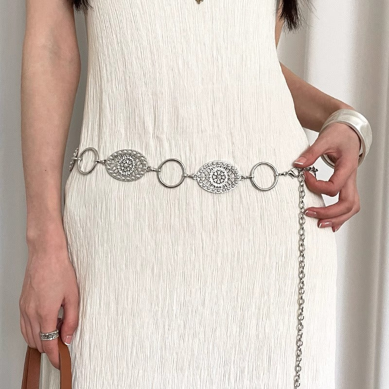 Flower Cutout Circle Waist Chain — body chain, view 2