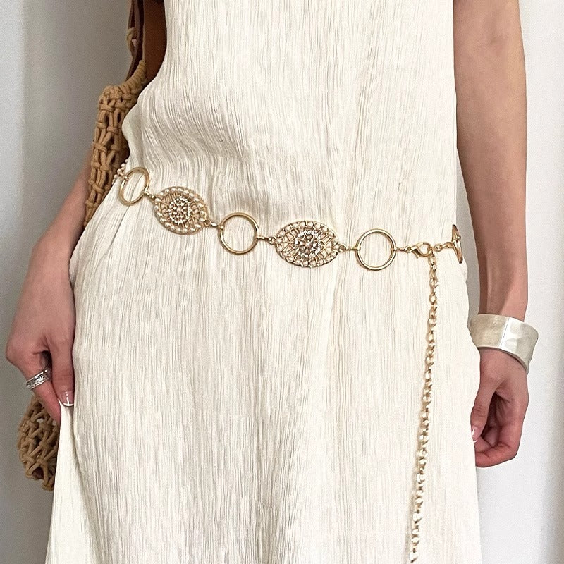 Flower Cutout Circle Waist Chain — body chain, view 3