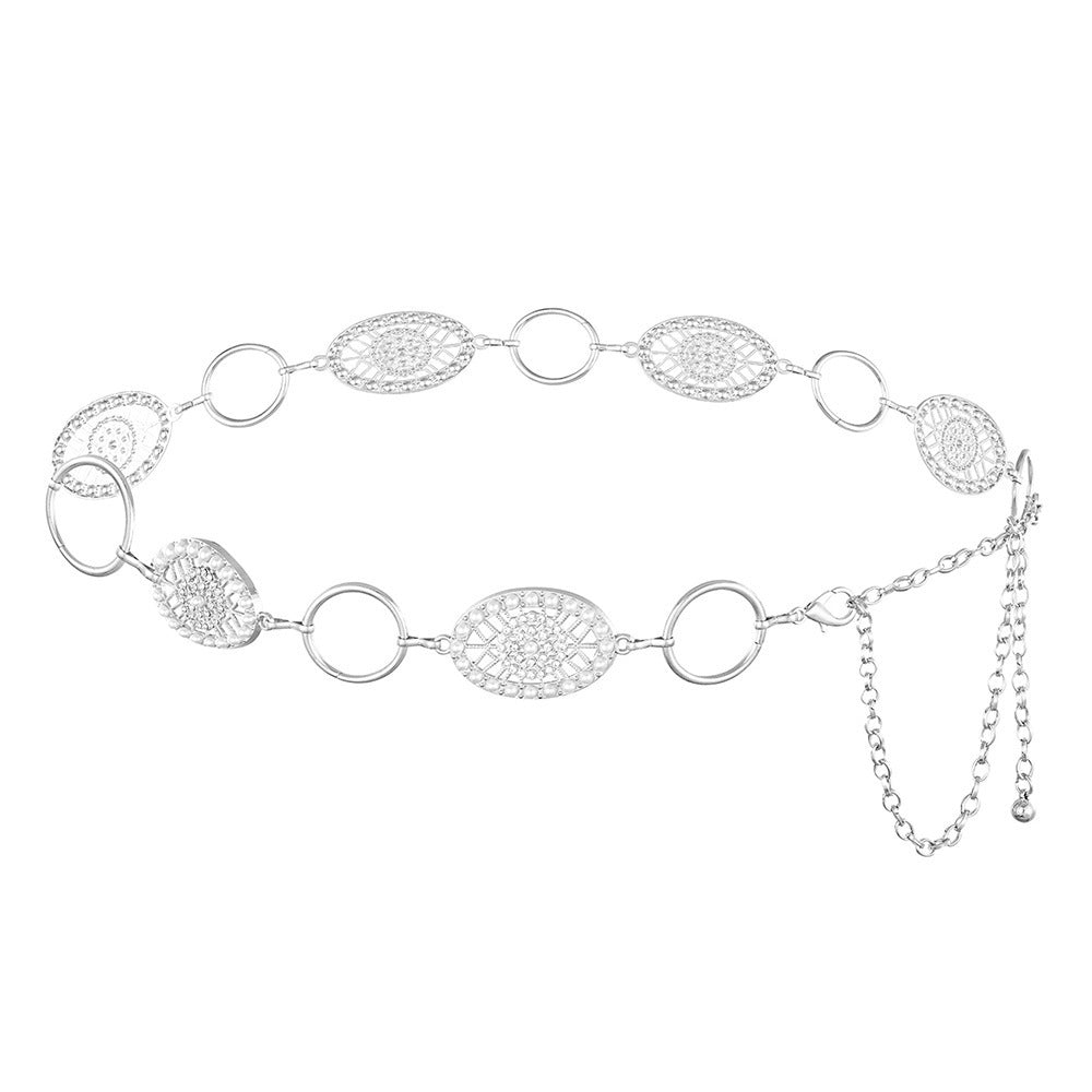 Flower Cutout Circle Waist Chain — body chain, view 4