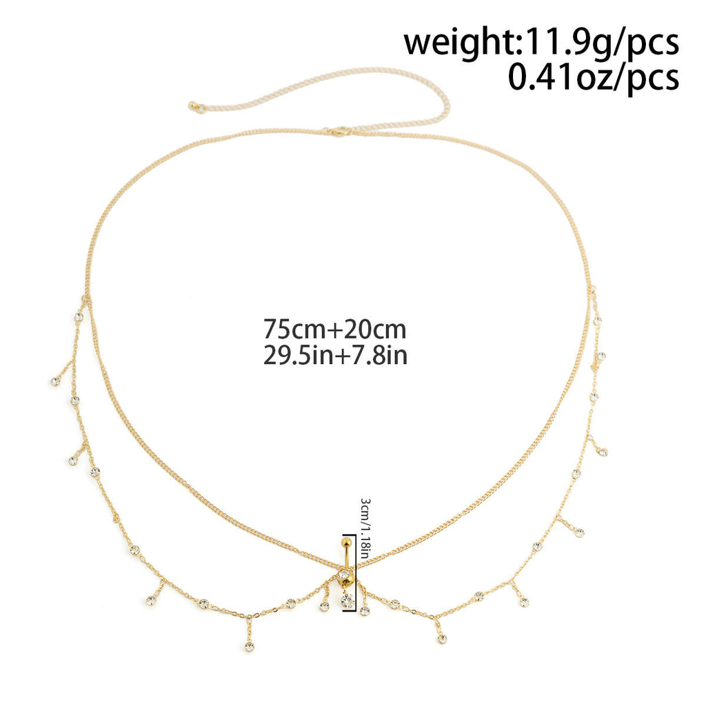 Rhinestone Tassel Waist Chain — body chain, view 7