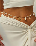 Beaded Shell and Starfish Waist Chain — gold body chain