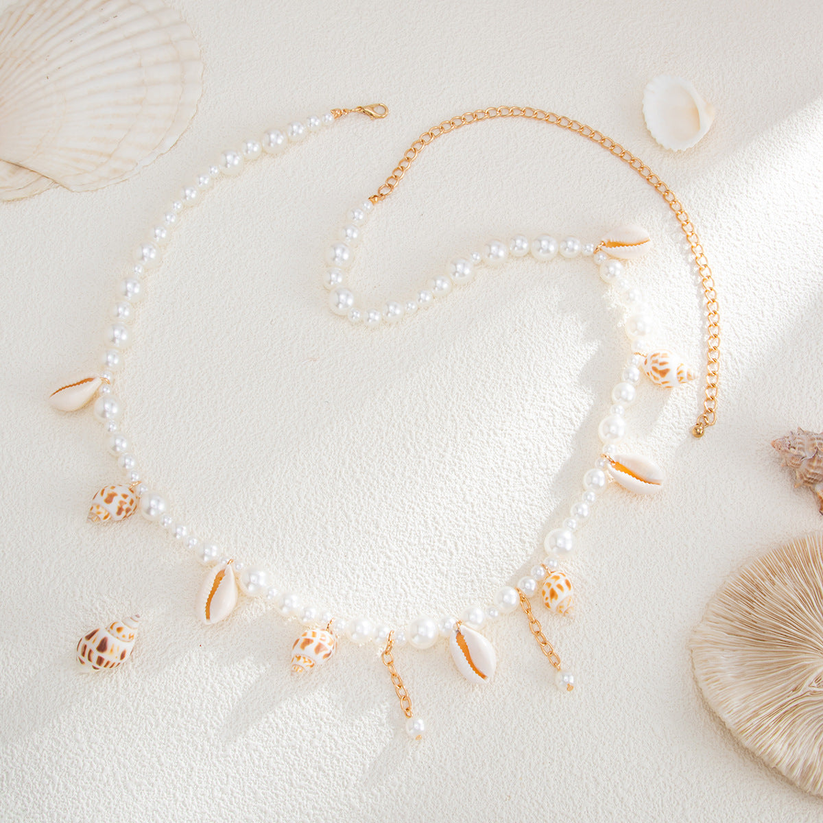 Beaded Shell and Starfish Waist Chain — gold body chain, view 4